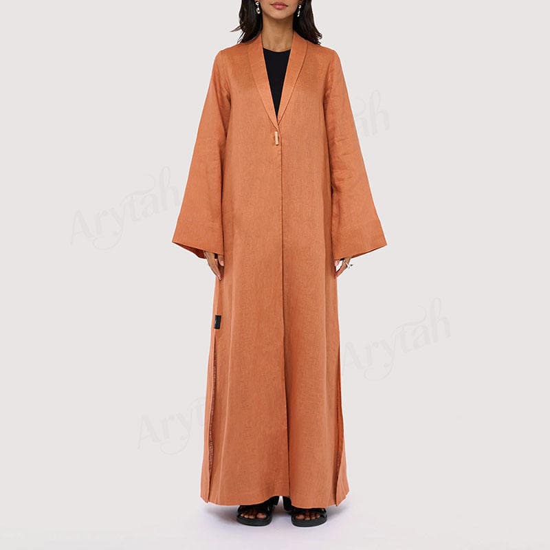 Abaya longue en lin naturel personnalisée pour femmes, couleur unie, respiran...