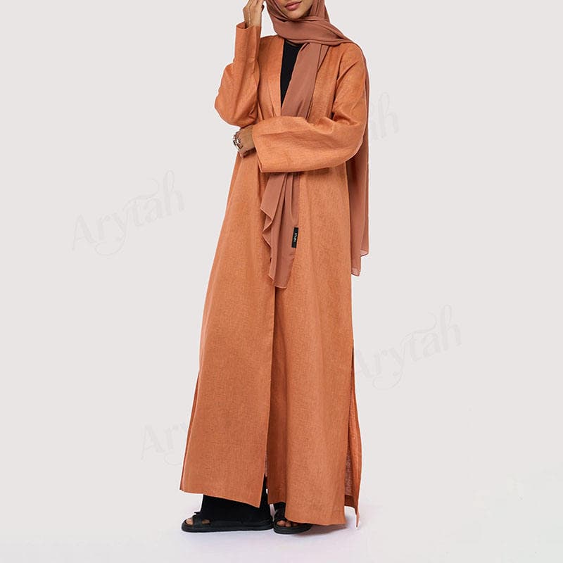 Abaya longue en lin naturel personnalisée pour femmes, couleur unie, respiran... - vue alternative