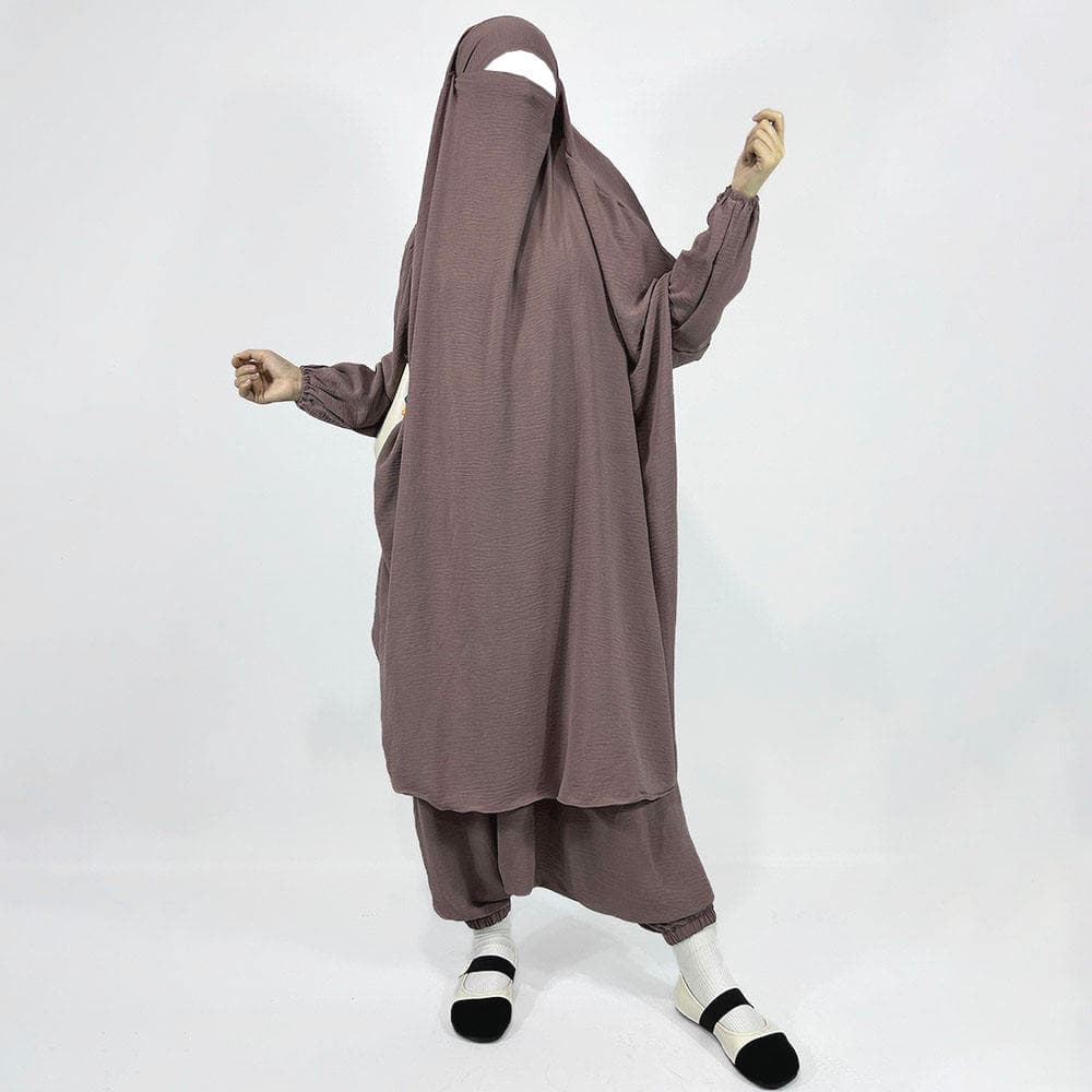 Ensemble de prière musulman pour femmes, 2 pièces, jilbab en crêpe avec panta... - vue alternative