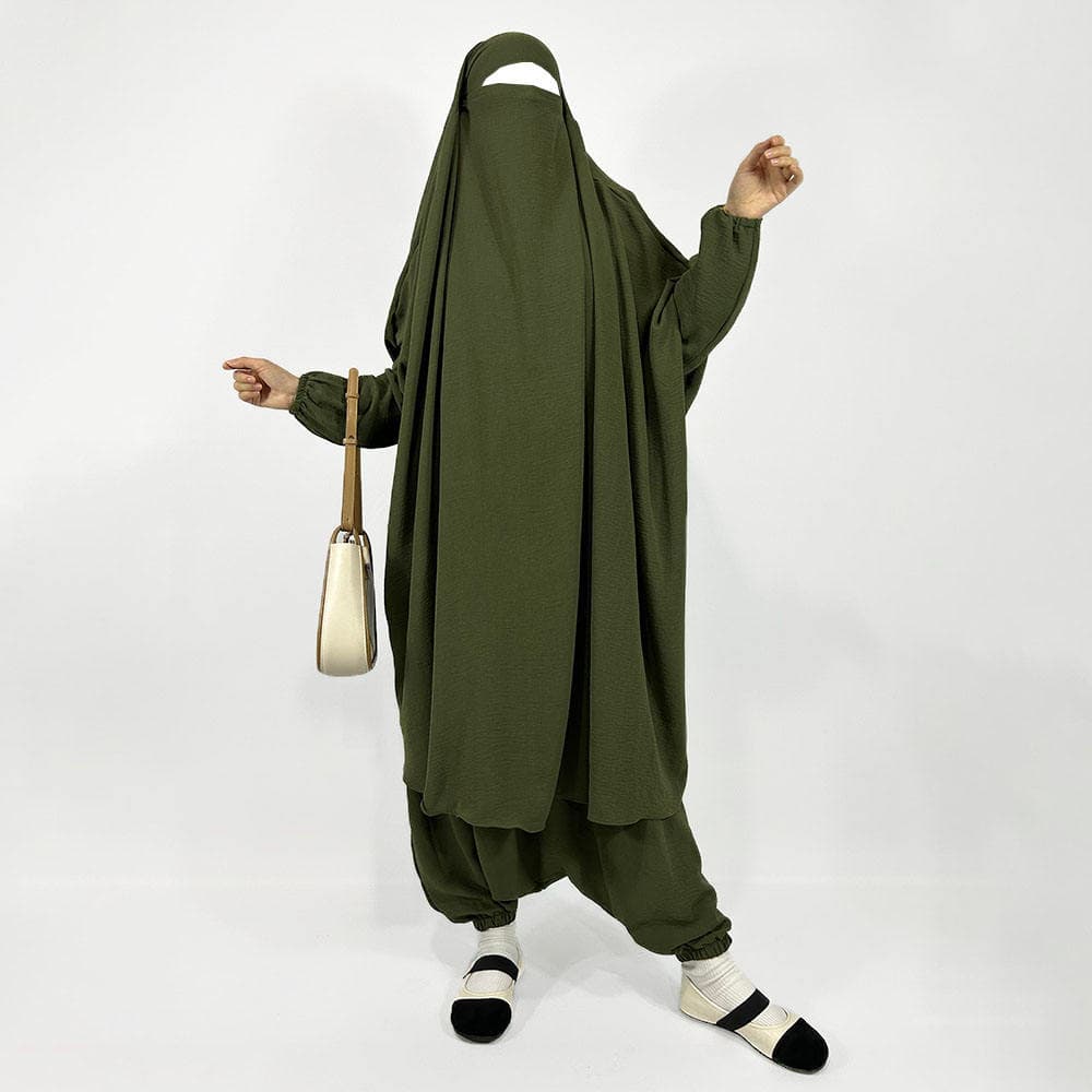 Ensemble de prière musulman pour femmes, 2 pièces, jilbab en crêpe avec panta... - Vue 3 | Yelira