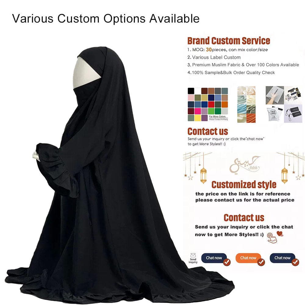 Jilbab Personnalisé en Soie de Médine à Volants pour Enfants, Jilbab de Prièr... - vue alternative