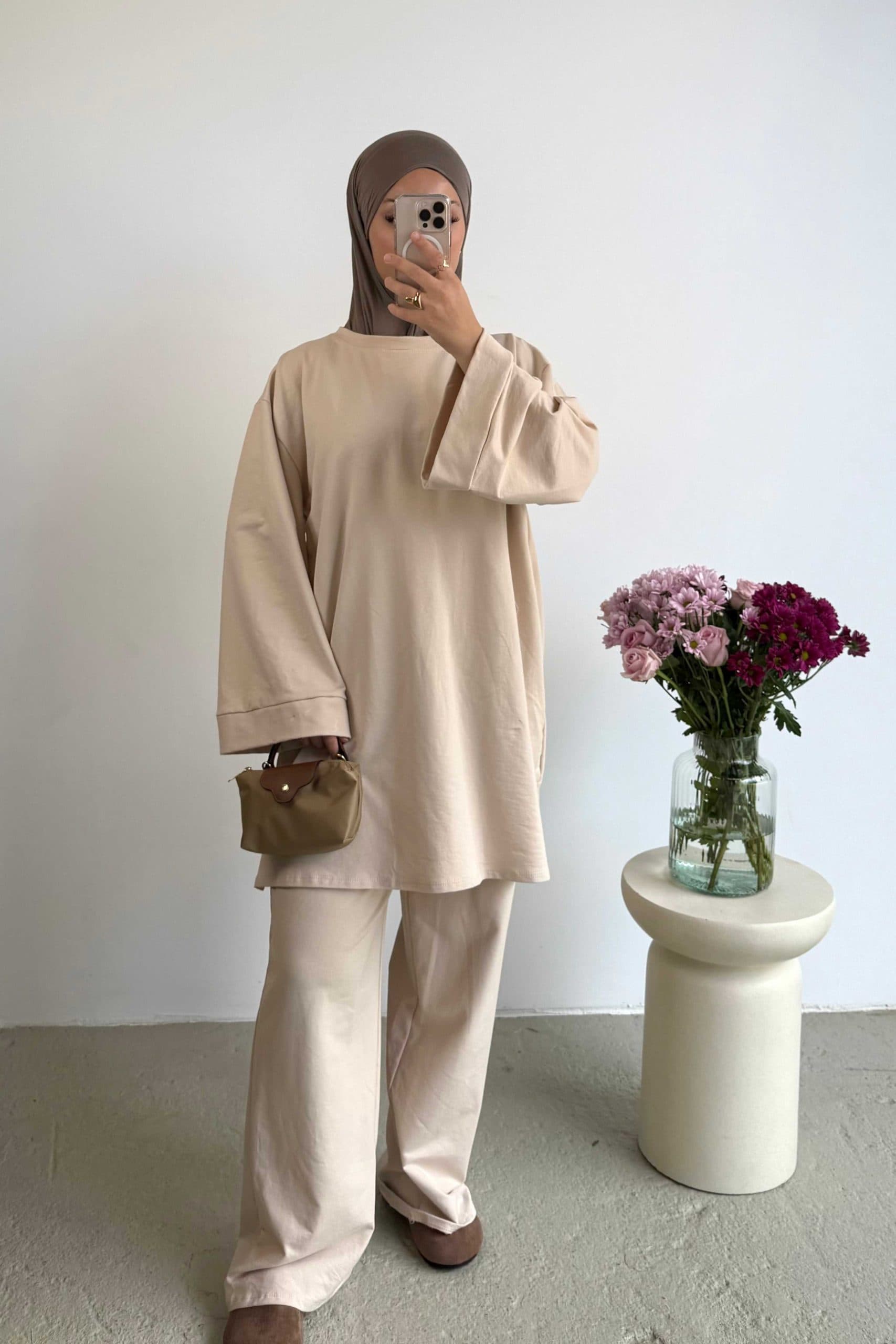 Ensemble haut et pantalon Loriya, couleur unie élégante, tenue islamique mode... - Vue 3 | Yelira