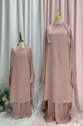 N046A Ensemble de Vêtements Ethniques en Gros Mère-Fille Long Khimar Abaya Ji... - Vue 3 | Yelira