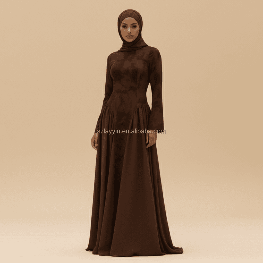 Abaya en satin tissé jacquard 3D Dernières conceptions de Dubaï Robe abaya po... - Vue 3 | Yelira