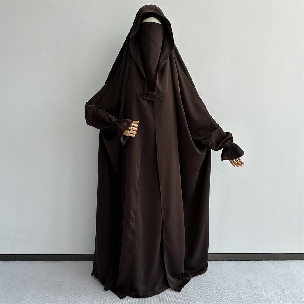 Jilbab Une Pièce avec Cape Boutonnée Devant Ramadan Aïd Manche Papillon Volan... - Vue 4 | Yelira