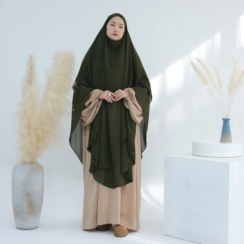 Nouveau Maxi Khimar Long en Chiffon Deux Couches Grandes Tailles pour Femmes ... - Vue 4 | Yelira