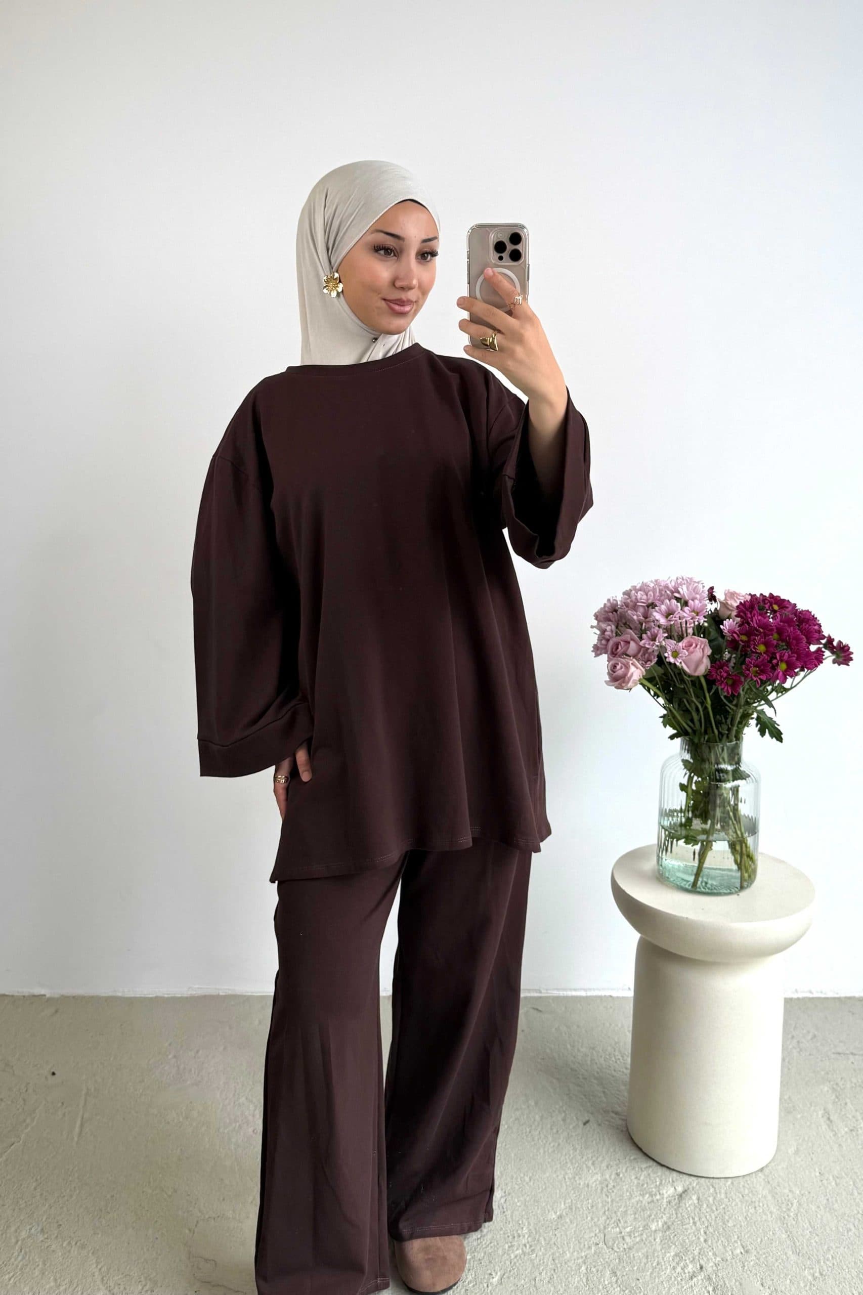 Ensemble haut et pantalon Loriya, couleur unie élégante, tenue islamique mode... - Vue 4 | Yelira