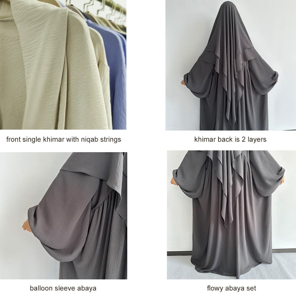 Robe de Prière 2 Pièces Aïd Ramadan Vêtements Islamiques Musulmans Khimar Niq... - Vue 4 | Yelira
