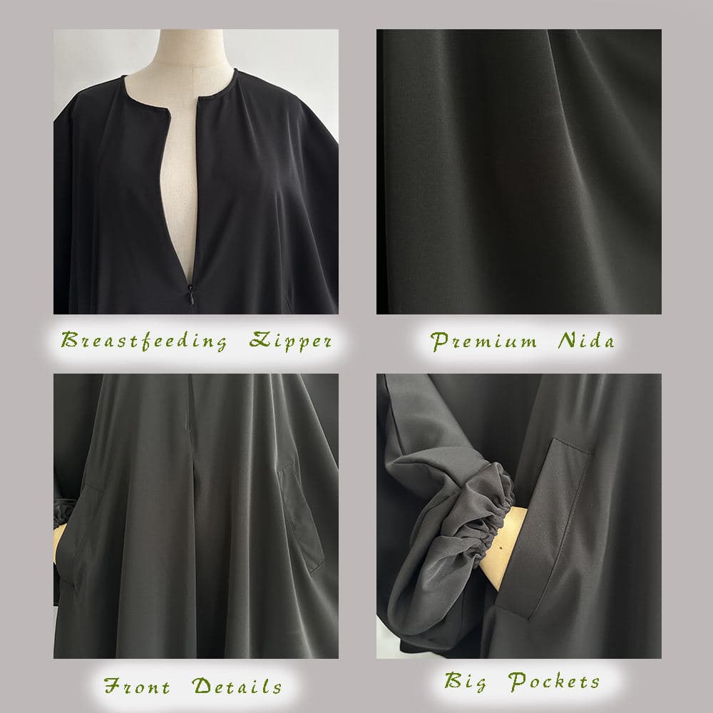 Robe Abaya Papillon d'Allaitement Premium Nida avec Poches Zippées Modeste po... - Vue 4 | Yelira
