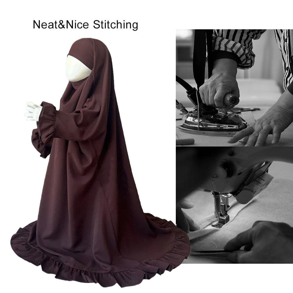 Jilbab Personnalisé en Soie de Médine à Volants pour Enfants, Jilbab de Prièr... - Vue 4 | Yelira