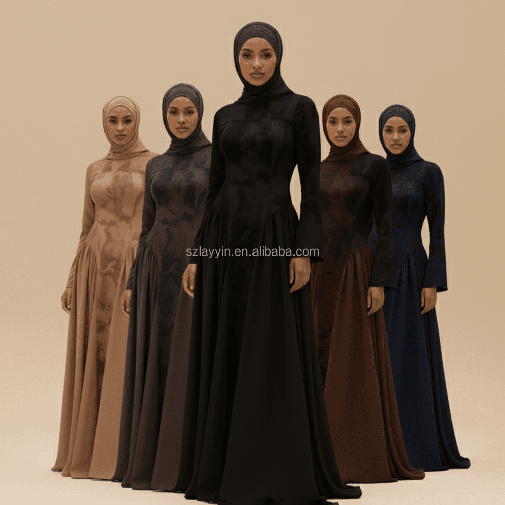 Abaya en satin tissé jacquard 3D Dernières conceptions de Dubaï Robe abaya po... - Vue 4 | Yelira