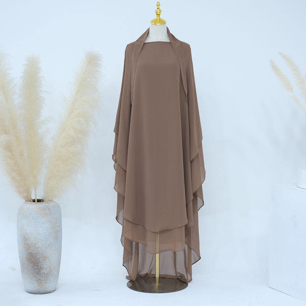 Nouveau Maxi Khimar Long en Chiffon Deux Couches Grandes Tailles pour Femmes ... - Vue 5 | Yelira