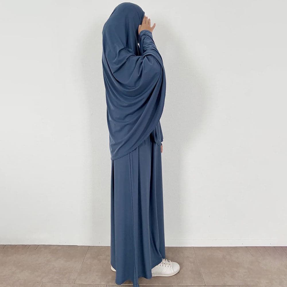 Ensemble de Prière en Jersey Personnalisé 2 Pièces Abaya avec Khimar Pudique ... - Vue 5 | Yelira