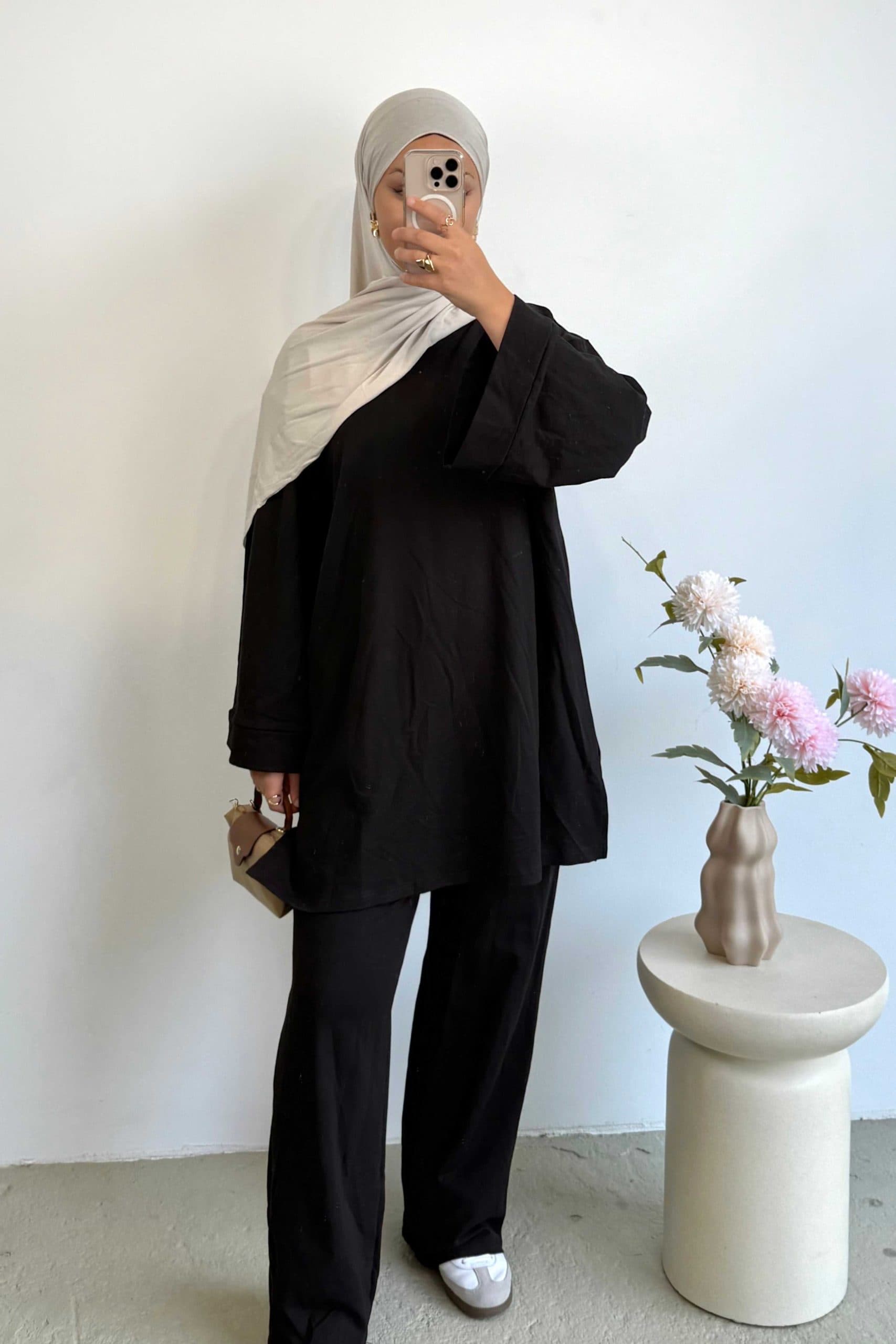Ensemble haut et pantalon Loriya, couleur unie élégante, tenue islamique mode... - Vue 5 | Yelira