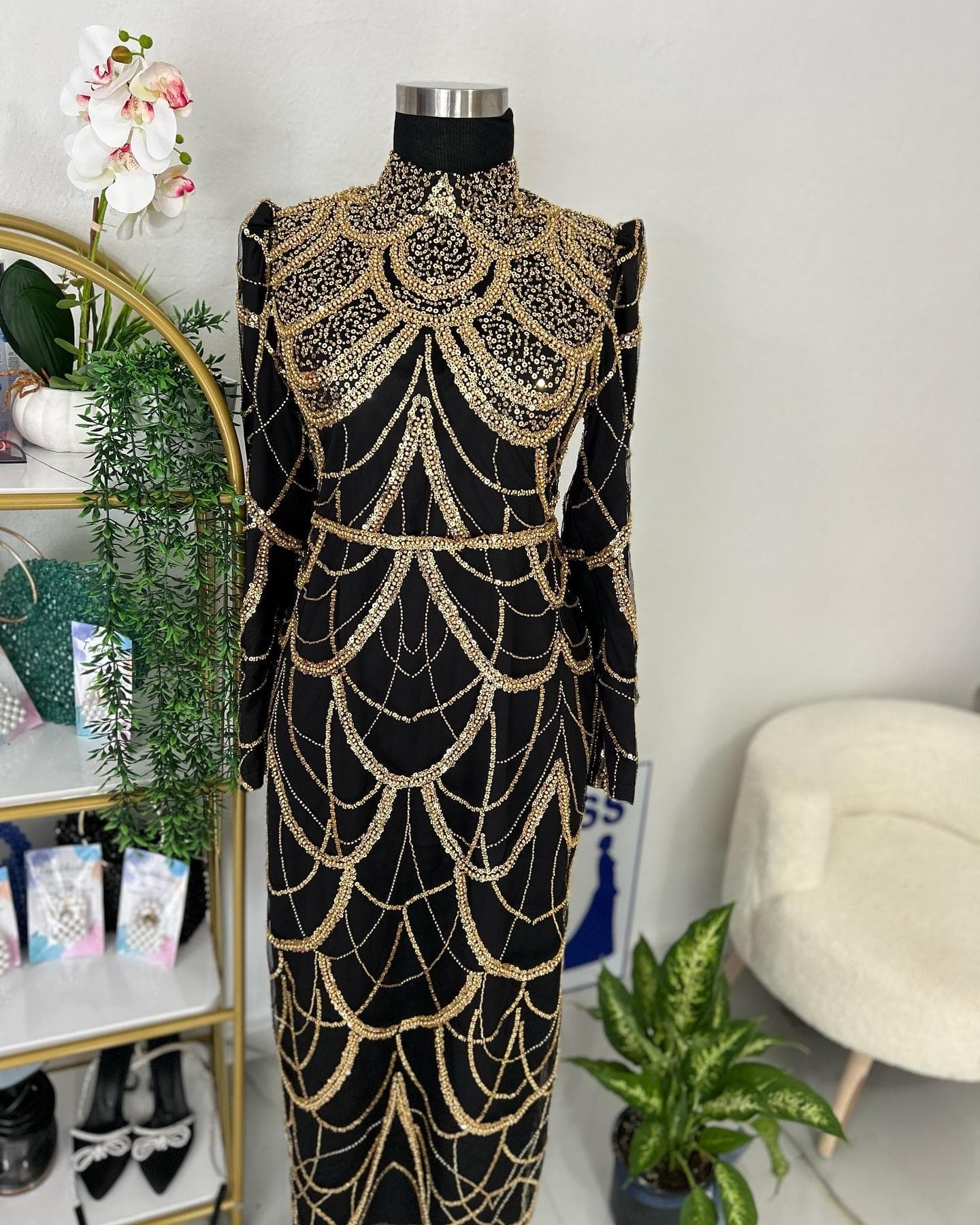 Robe de Soirée Hijab 2514 Longue en Mousseline pour Femme, Longueur Ras du So... - Vue 6 | Yelira