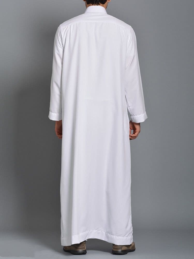 Abaya blanche à manches longues Oman, col musulman saoudien, djellaba arabe, ... - Vue 5 | Yelira