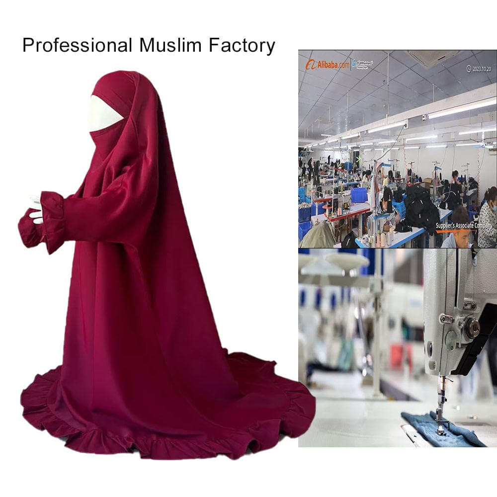 Jilbab Personnalisé en Soie de Médine à Volants pour Enfants, Jilbab de Prièr... - Vue 5 | Yelira