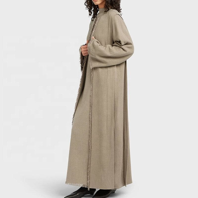 Ensemble Robe Abaya Musulmane pour Femmes en Viscose et Lin, Design à Pompons... - vue alternative