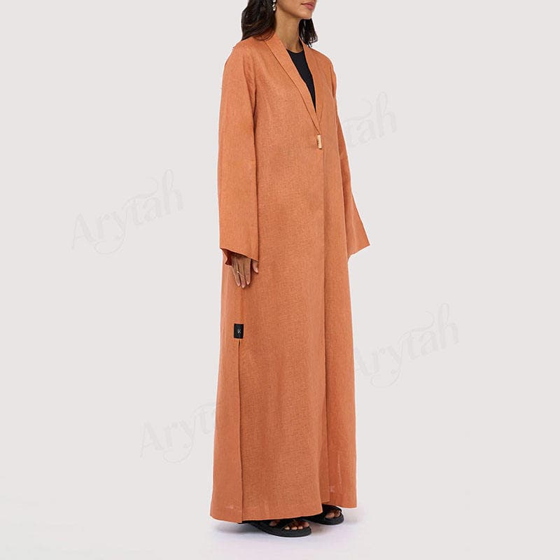 Abaya longue en lin naturel personnalisée pour femmes, couleur unie, respiran... - Vue 3 | Yelira