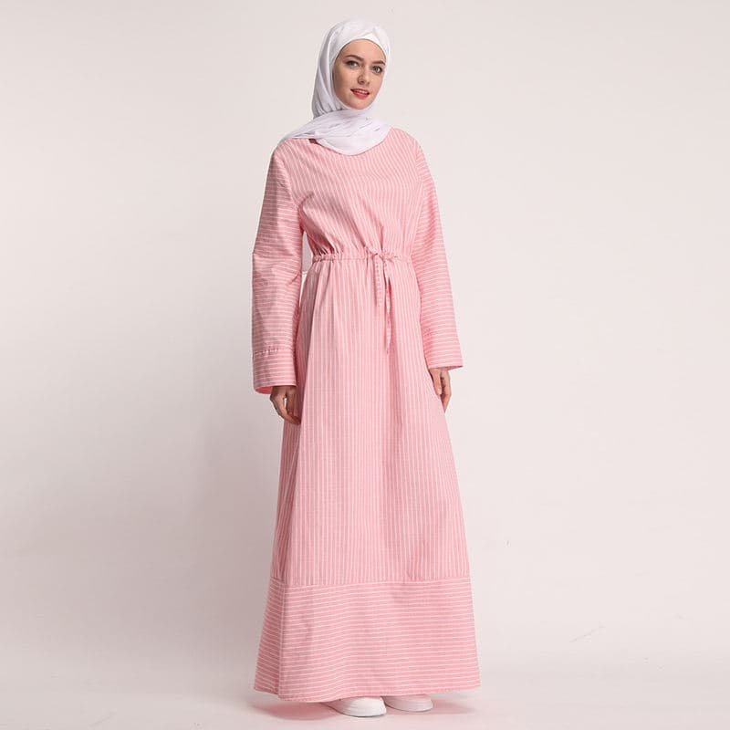 Robe longue musulmane à rayures à la taille et à manches longues décontractée... - Vue 6 | Yelira