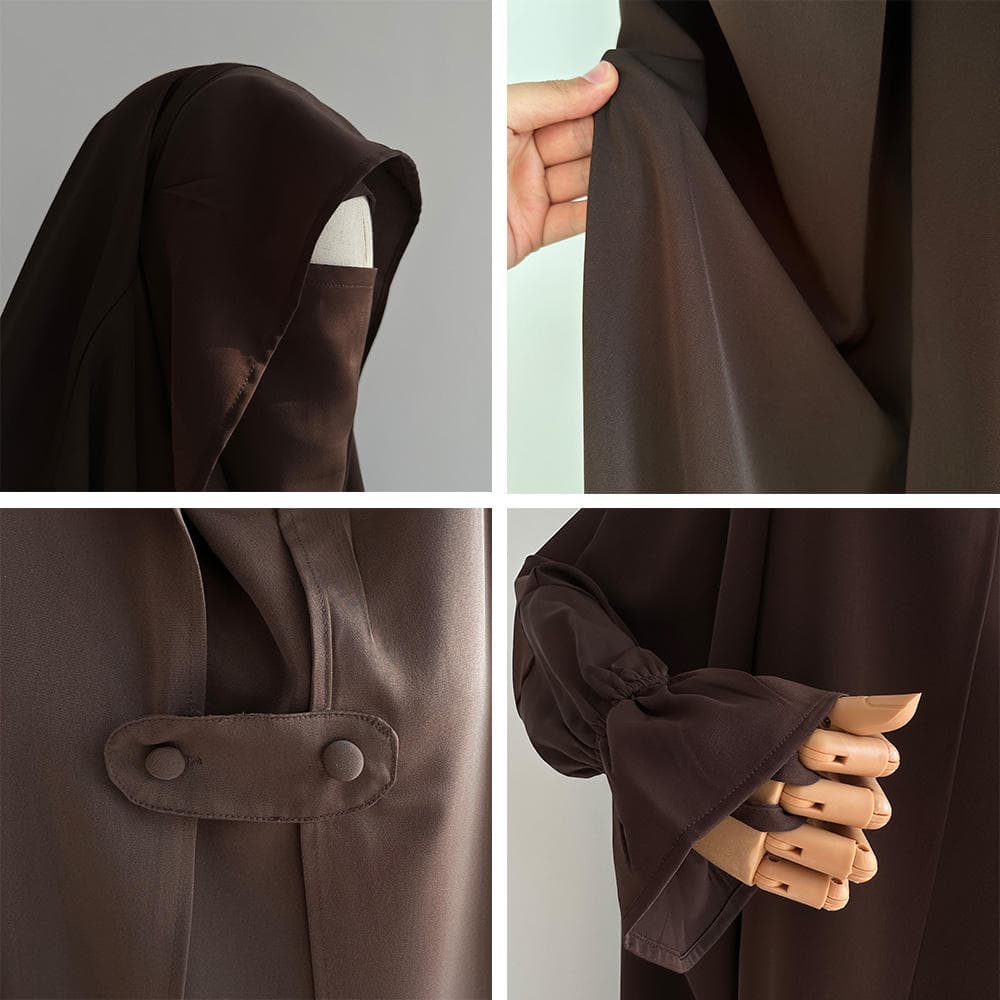 Jilbab Une Pièce avec Cape Boutonnée Devant Ramadan Aïd Manche Papillon Volan... - Vue 6 | Yelira