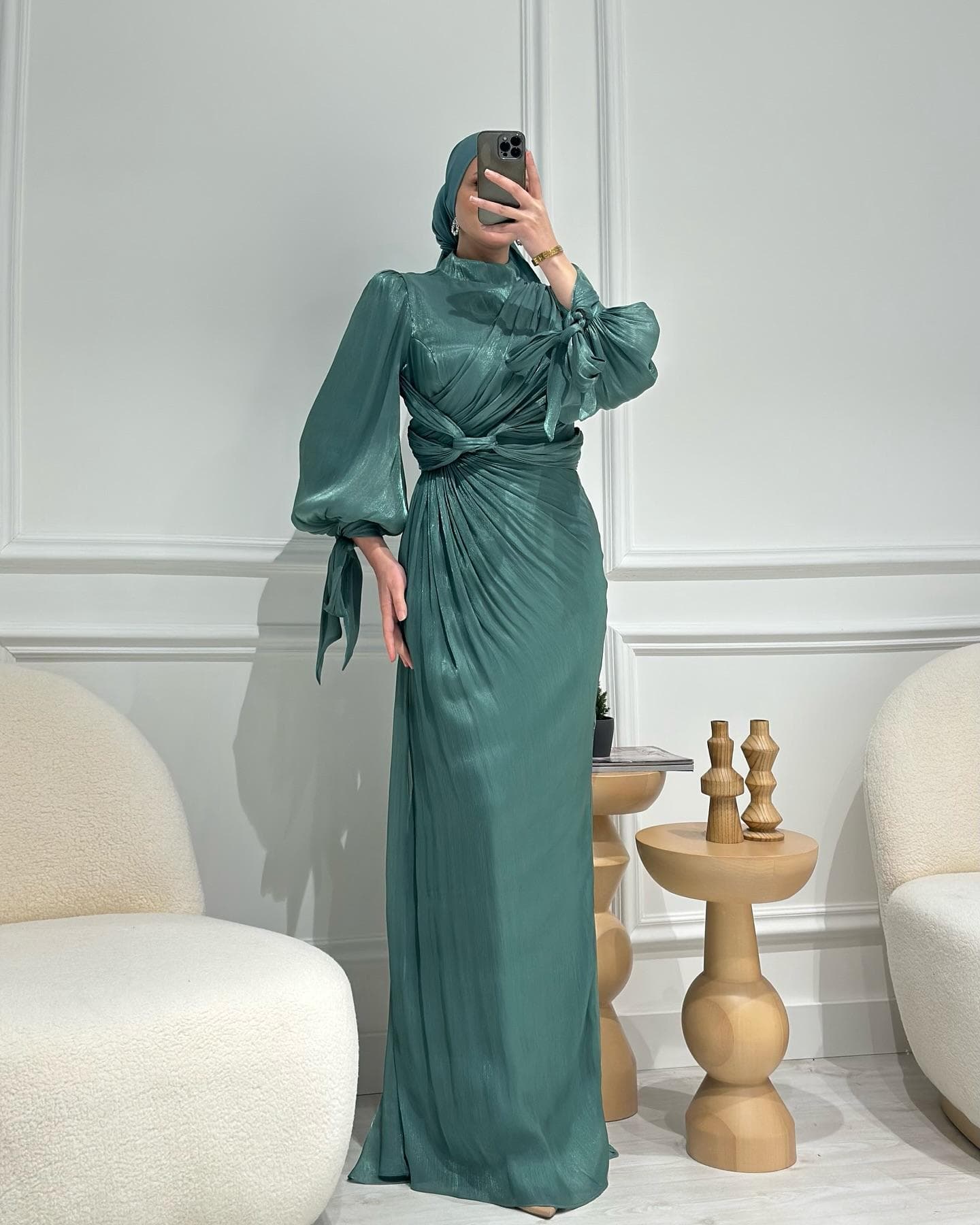 Robe de Soirée Hijab 2514 Longue en Mousseline pour Femme, Longueur Ras du So... - Vue 7 | Yelira