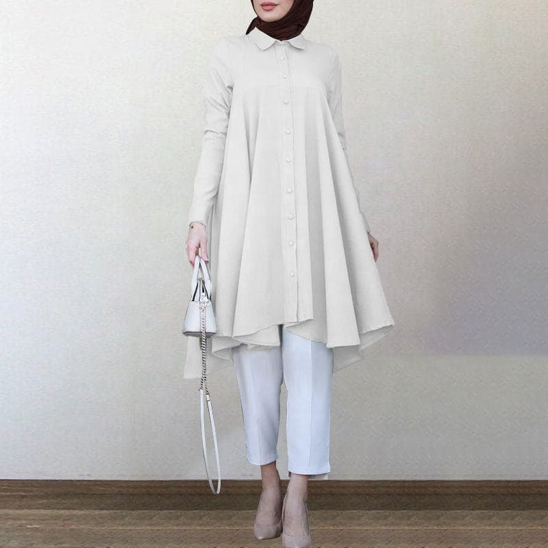 Chemisier d'Automne Asymétrique Femme Personnalisé Style Vintage, Blouse Turq... - Vue 6 | Yelira