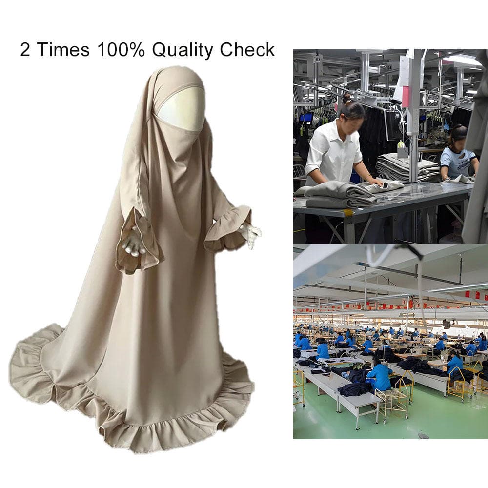 Jilbab Personnalisé en Soie de Médine à Volants pour Enfants, Jilbab de Prièr... - Vue 6 | Yelira