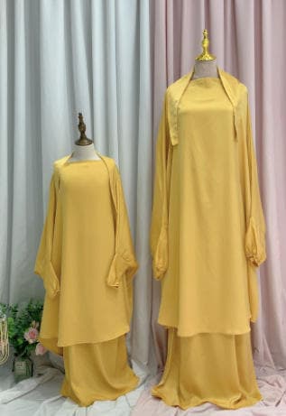 N046A Ensemble de Vêtements Ethniques en Gros Mère-Fille Long Khimar Abaya Ji... - Vue 6 | Yelira