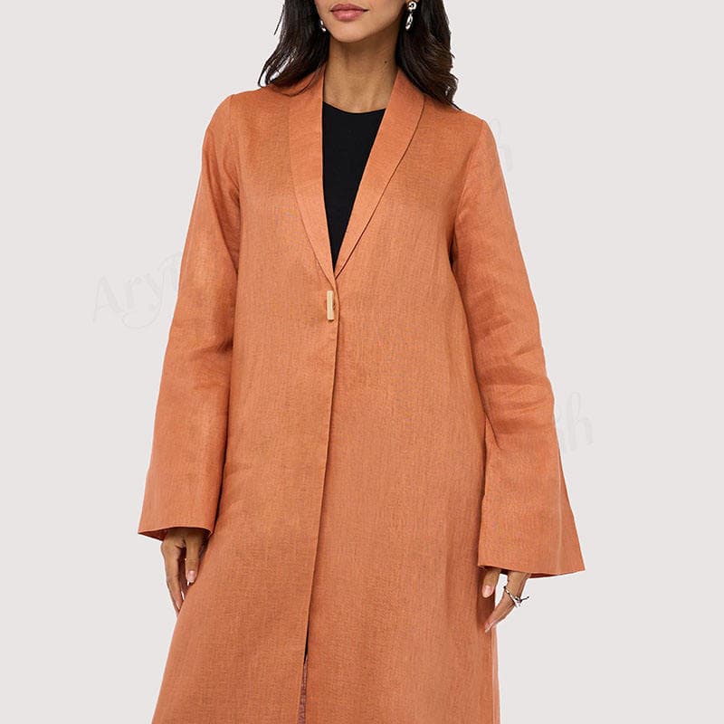 Abaya longue en lin naturel personnalisée pour femmes, couleur unie, respiran... - Vue 4 | Yelira