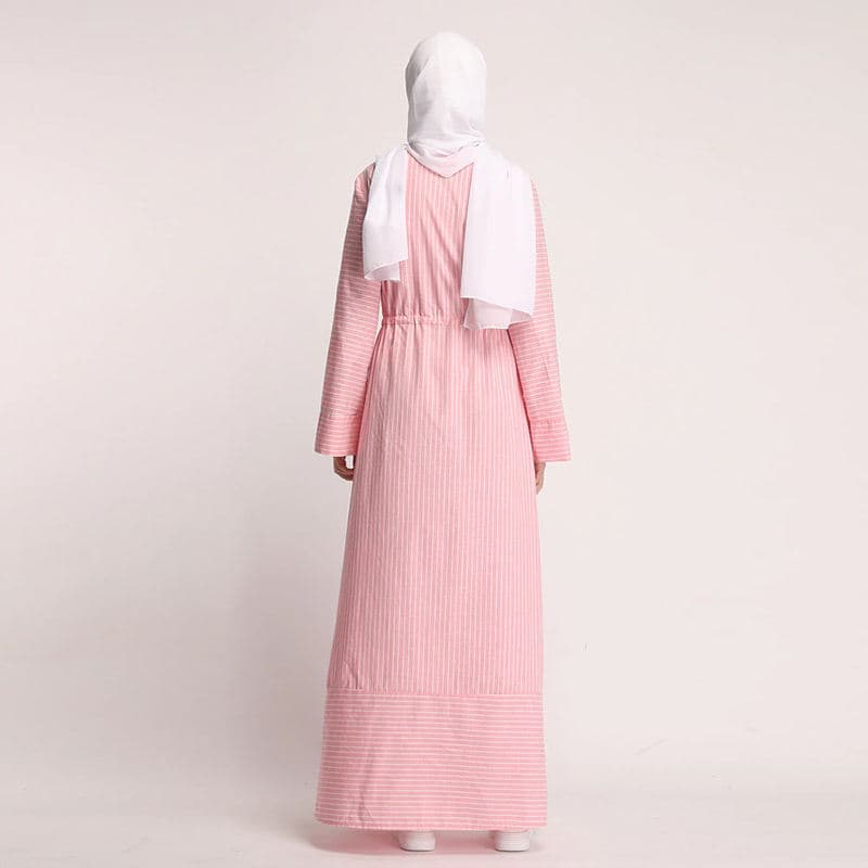 Robe longue musulmane à rayures à la taille et à manches longues décontractée... - Vue 7 | Yelira