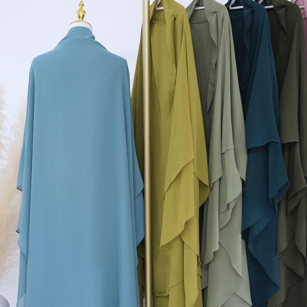 Nouveau Maxi Khimar Long en Chiffon Deux Couches Grandes Tailles pour Femmes ... - Vue 7 | Yelira