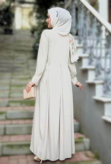 Abayas Unies Blanches avec Hijab Robe Foulard Robe Longue Abayas de Dubaï Qat... - Vue 9 | Yelira