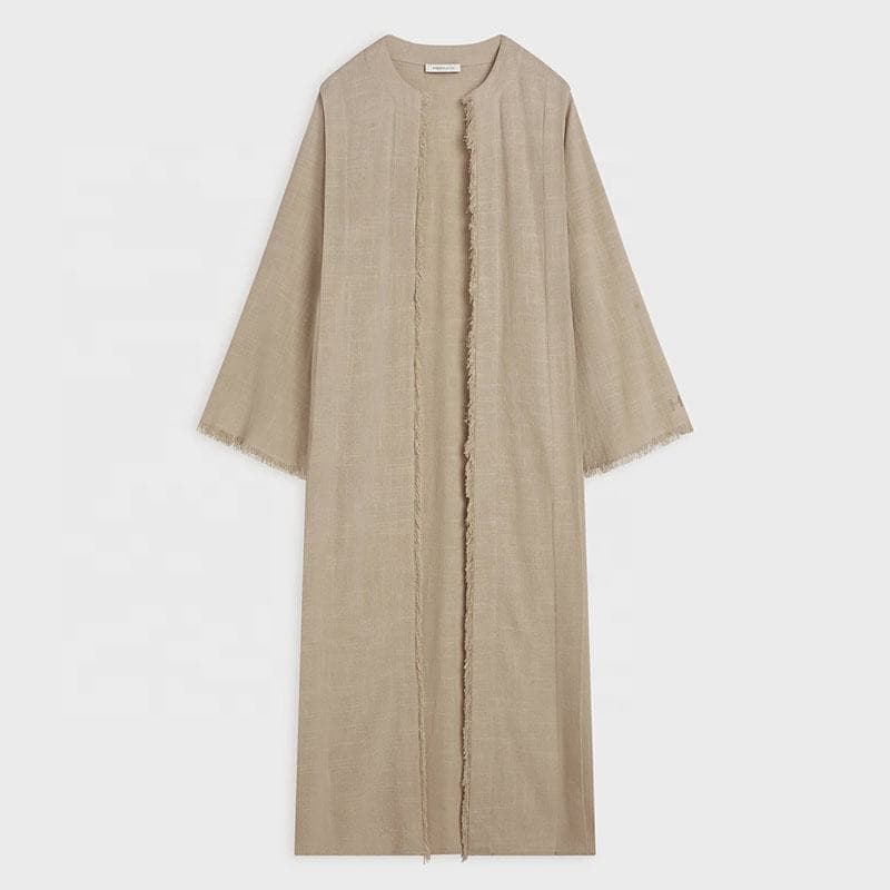 Ensemble Robe Abaya Musulmane pour Femmes en Viscose et Lin, Design à Pompons... - Vue 4 | Yelira