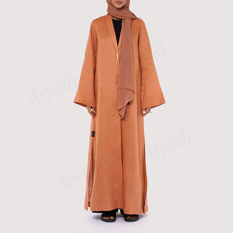 Abaya longue en lin naturel personnalisée pour femmes, couleur unie, respiran... - Vue 5 | Yelira