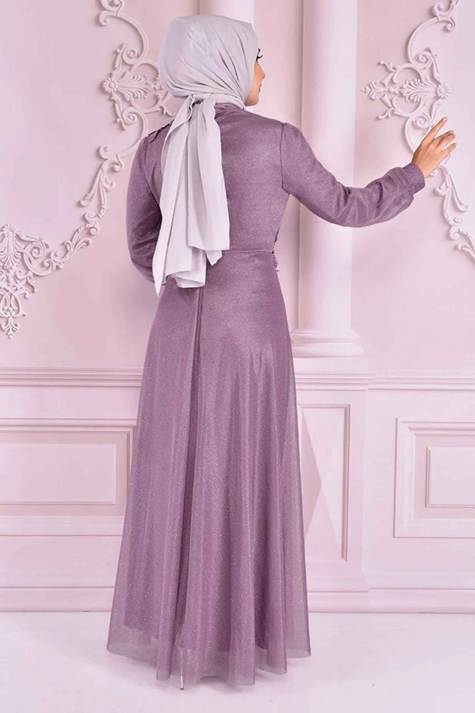 Robe de Soirée Hijab 2514 Longue en Mousseline pour Femme, Longueur Ras du So... - Vue 9 | Yelira