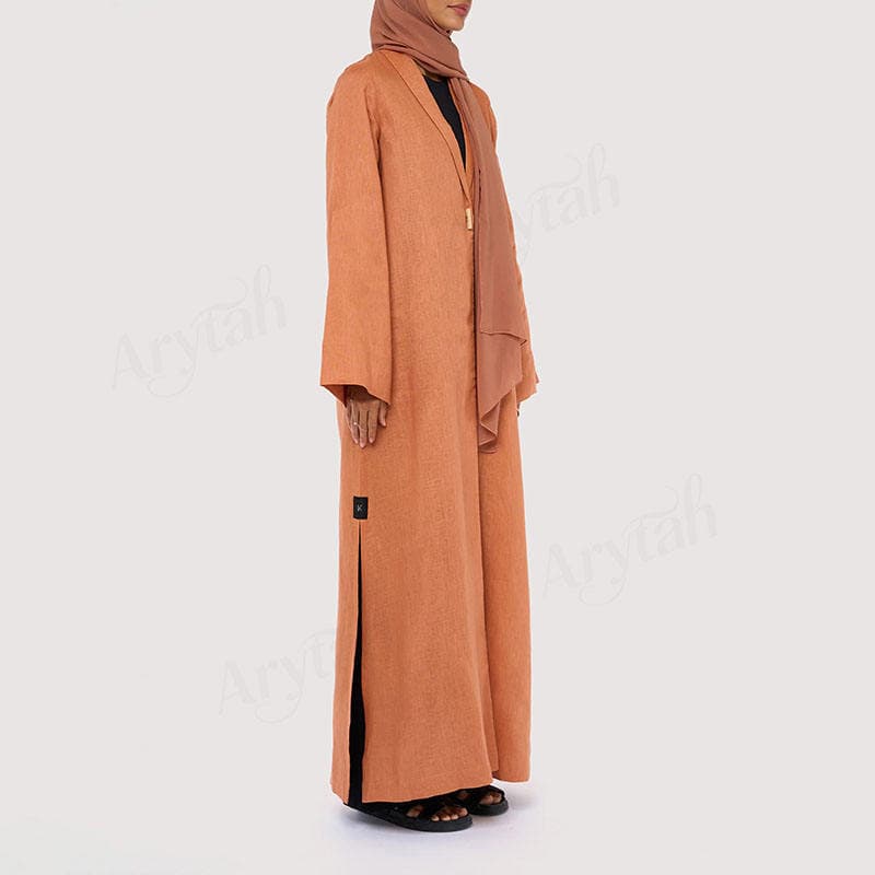 Abaya longue en lin naturel personnalisée pour femmes, couleur unie, respiran... - Vue 6 | Yelira
