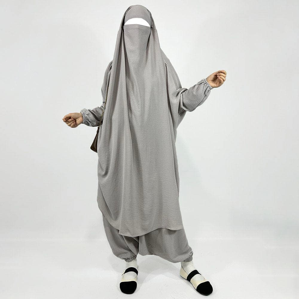 Ensemble de prière musulman pour femmes, 2 pièces, jilbab en crêpe avec panta... - Vue 12 | Yelira