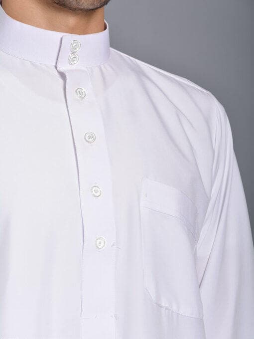 Abaya blanche à manches longues Oman, col musulman saoudien, djellaba arabe, ... - Vue 9 | Yelira