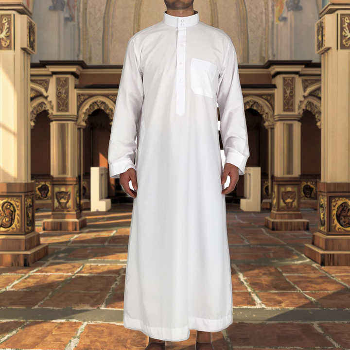 Thobe Homme de Bonne Qualité Classique Saoudien Blanc Uni Thobe / Thawb Servi...