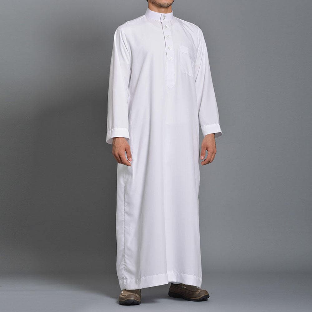 Abaya blanche à manches longues Oman, col musulman saoudien, djellaba arabe, ...
