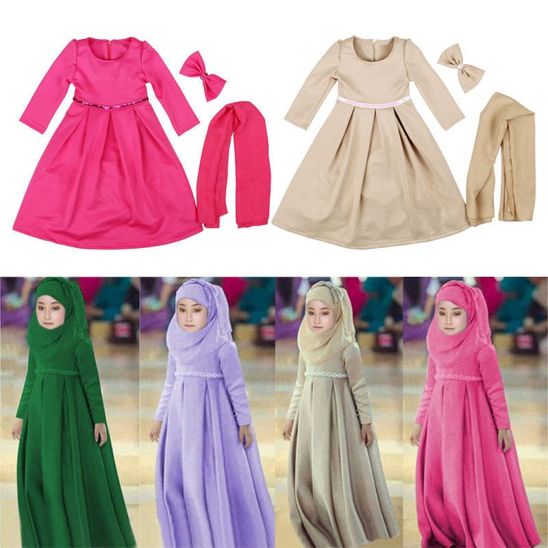 Vente en gros Dubaï Robe 3 pièces pour filles filles, manches longues, col ro...