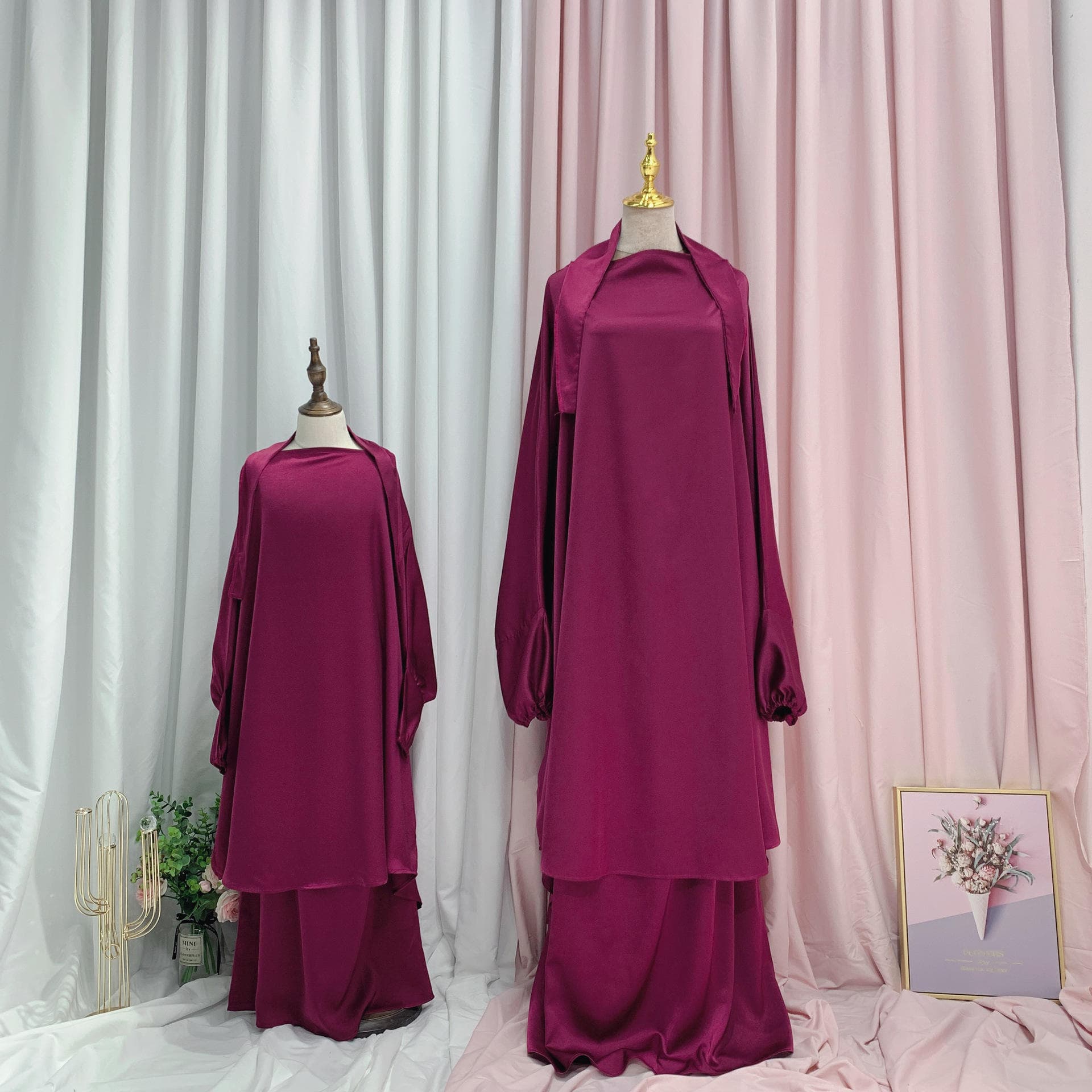 N046A Ensemble de Vêtements Ethniques en Gros Mère-Fille Long Khimar Abaya Ji...