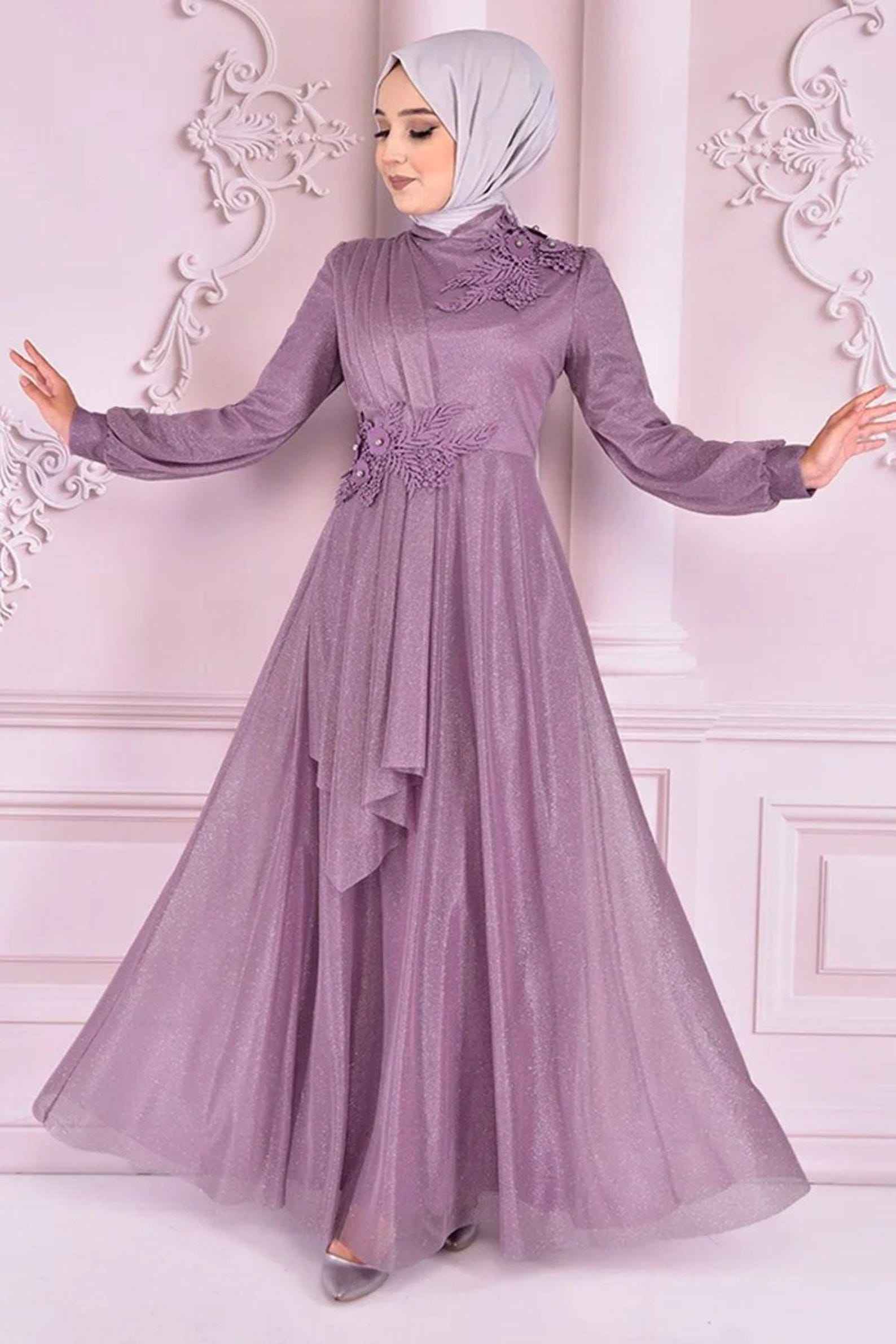 Robe de Soirée Hijab 2514 Longue en Mousseline pour Femme, Longueur Ras du So... - vue alternative
